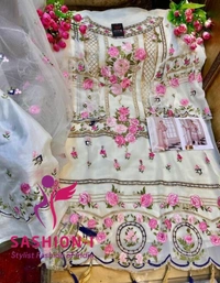 Off White Colour Salwar Kameez With Top bottom Dupatta Heavy Work
